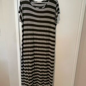 Forever Rose Striped Green and Gray Maxi Dress